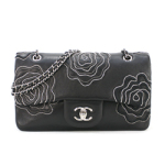 샤넬 램스킨 로즈자수 플랩숄더백 블랙