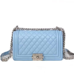 샤넬 캐비어 보이백 스카이블루/은장 25cm