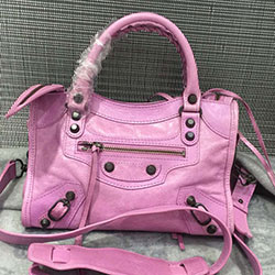 발렌시아가 미니 시티 소가죽 핑크