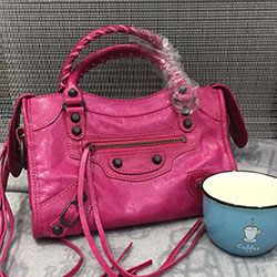 발렌시아가 미니 시티 소가죽 핫핑크