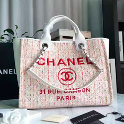 샤넬 캔버스 도빌백 라지 화이트 트위드